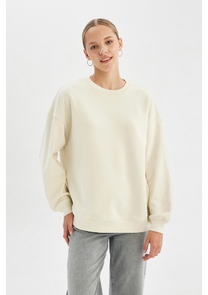 Oversize Geniş Kalıp Bisiklet Yaka Kalın Basic Düz Sweatshirt Y1346AZ24WN