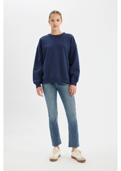 Oversize Geniş Kalıp Bisiklet Yaka Kalın Basic Düz Sweatshirt Y1346AZ24WN