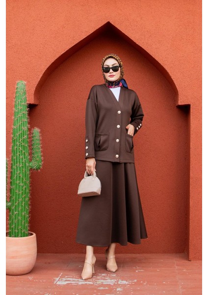 Hırka Etek Modal Dalgıç Takım-Bej