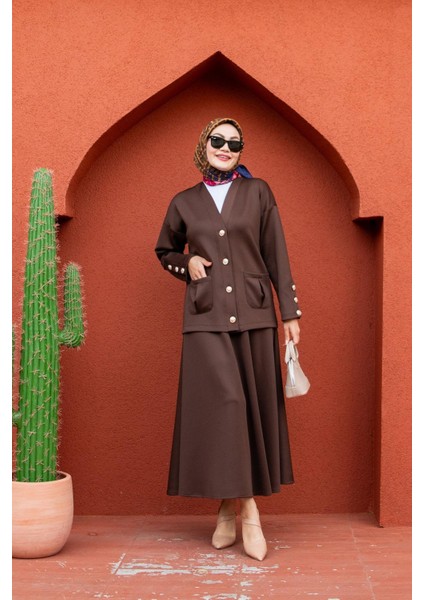 Hırka Etek Modal Dalgıç Takım-Bej modelleri