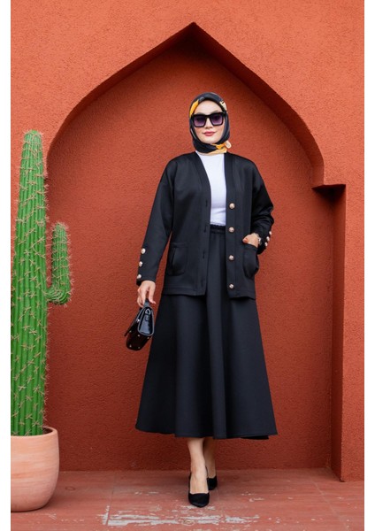 Hırka Etek Modal Dalgıç Takım-Bej