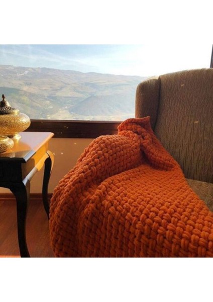Turuncu Hasır Model Koltuk Şalı, Pamuklu, Antibakteriyel, 90x120, Şık ve Rahat Dekorasyon