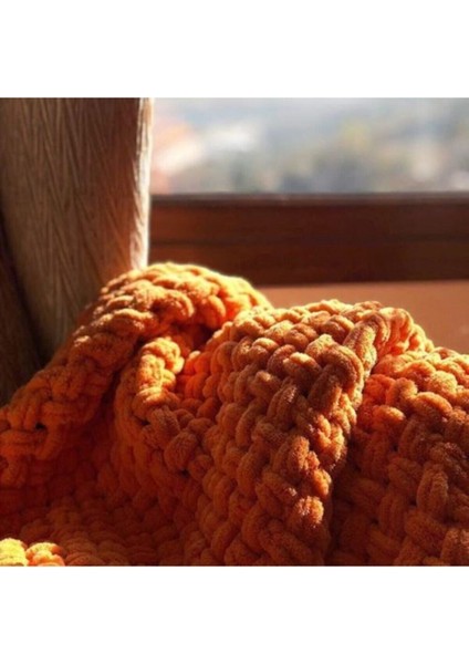 Turuncu Hasır Model Koltuk Şalı, Pamuklu, Antibakteriyel, 90x120, Şık ve Rahat Dekorasyon