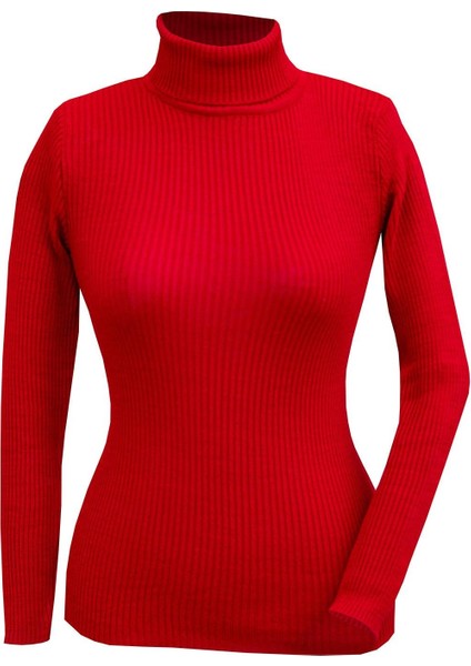 Triko Lycralı Balıkçı Yaka Body Kazak-Kırmızı