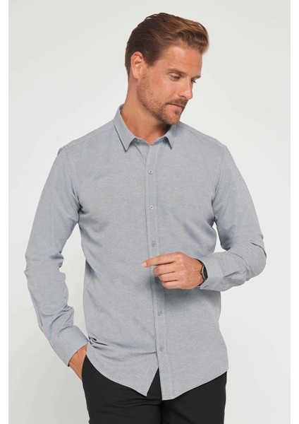 Modern Slim Fit Pamuklu Kolay Ütü Armürlü Erkek Gömlek