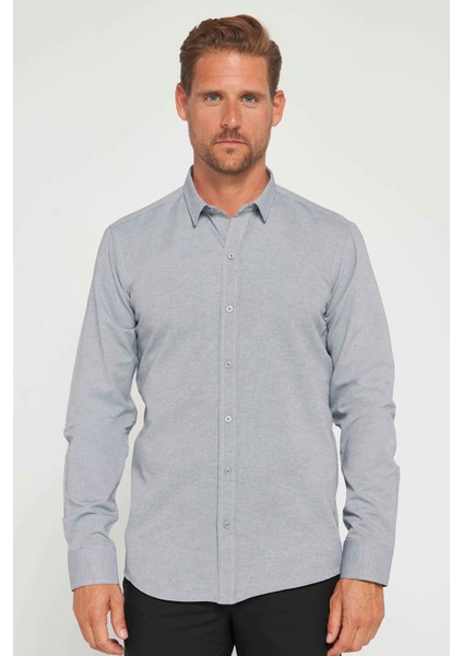 Modern Slim Fit Pamuklu Kolay Ütü Armürlü Erkek Gömlek