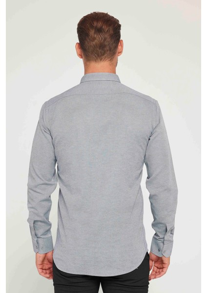 Modern Slim Fit Pamuklu Kolay Ütü Armürlü Erkek Gömlek