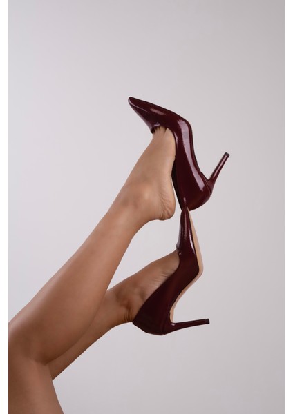 Özel Seri Klasik Stiletto Bordo Kırışık