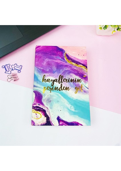 Hayallerinin Peşinden Git Tasarımlı Kalın Kitap Görünümlü Defter