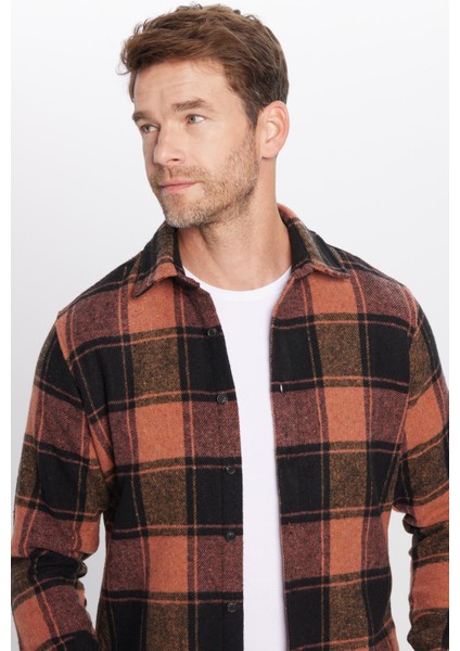 Erkek Slim Fit Dar Kesim Oduncu Kareli Kışlık Gömlek