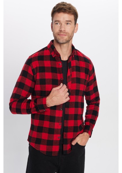 Erkek Slim Fit Dar Kesim Oduncu Düğmeli Yaka Kareli Kışlık Gömlek fiyatları