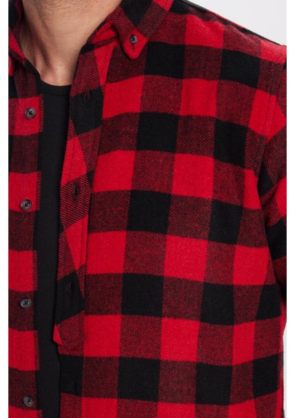 Erkek Slim Fit Dar Kesim Oduncu Düğmeli Yaka Kareli Kışlık Gömlek modelleri