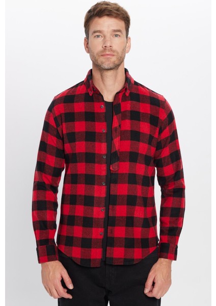 Erkek Slim Fit Dar Kesim Oduncu Düğmeli Yaka Kareli Kışlık Gömlek fırsatları