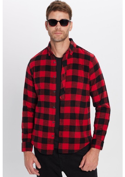 Erkek Slim Fit Dar Kesim Oduncu Düğmeli Yaka Kareli Kışlık Gömlek indirimleri