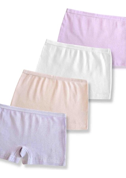 %95 Pamuklu Kız Çocuk Fitilli Boxer Külot Iç Çamaşır 4lü Set
