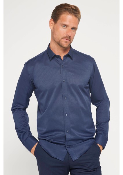 Modern Slim Fit Pamuklu Kolay Ütü Armürlü Erkek Gömlek