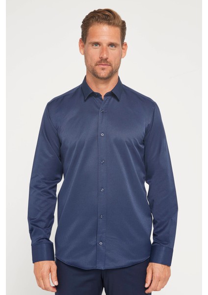 Modern Slim Fit Pamuklu Kolay Ütü Armürlü Erkek Gömlek