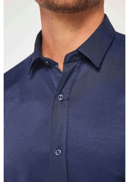 Modern Slim Fit Pamuklu Kolay Ütü Armürlü Erkek Gömlek