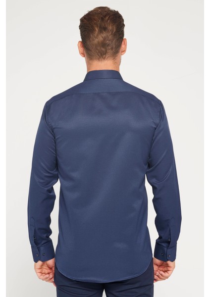 Modern Slim Fit Pamuklu Kolay Ütü Armürlü Erkek Gömlek