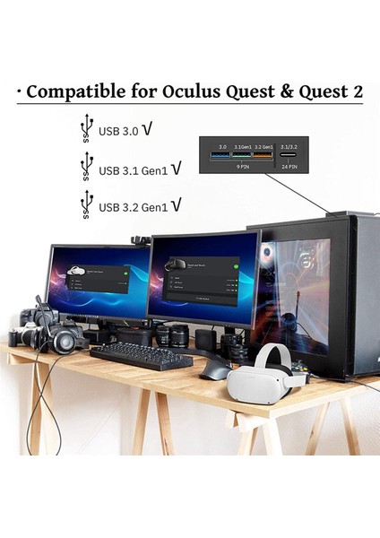 Oculus Quest 2 Için, Şarj ve Pc Veri Aktarımı USB C 3.2 Gen1 Kablosu (Yurt Dışından)