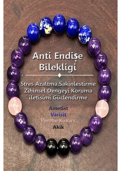 Sertifikalı Doğal Taş Endişeden Koruma Bilekliği 8 mm ( Ametist - Varisit - Pembe Kuvars - Akik )