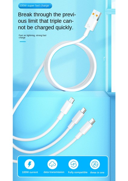 iPhone Android Type-C Şarj Kablosu Için 100W Hızlı Şarj Veri Kablosu (Yurt Dışından)