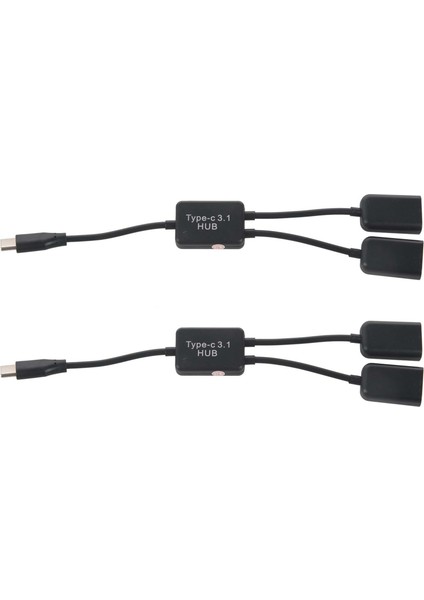 2x Tip C Otg USB 2.0 Dişi Şarj 2 Bağlantı Noktalı Hub Kablo Y Ayırıcı (Yurt Dışından)