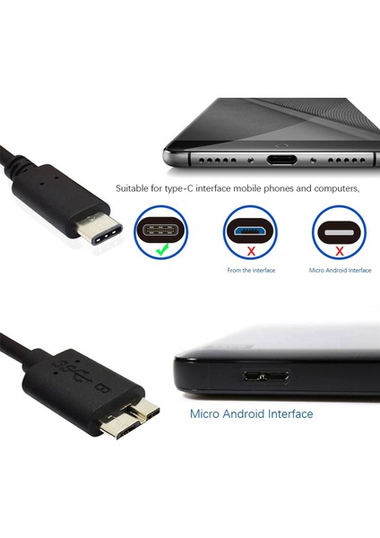 3x USB Tip-C Erkek - USB 3.0 Mikro-B Erkek Veri Kablosu (Yurt Dışından) fiyatları