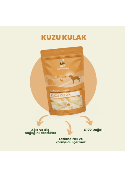 Kurutulmuş Kuzu Kulak Çiğnemelik Köpek Ödül Maması %100 Doğal, Glutensiz, Organik 100 gr (DOG TREAT)