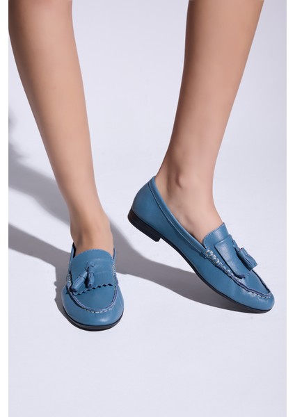 Maya Hakiki Deri Kadın Loafer - Mavi