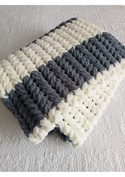 El örgüsü tek kişilik TV battaniyesi, 100x150, gri beyaz, antibakteriyel polyester