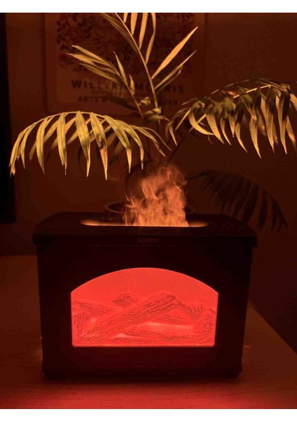 Mini Şömine Görünümlü Hava Nemlendirici, Aroma Difüzörü, 3D Alev Efektli