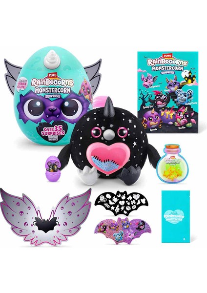 Monstercorn Peluş RAR25000 - Raven Parlak Pembe Siyah Kurukafa Desenli Kanat