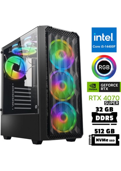 XSR962 I5 14400F 32GB Ddr5 Ram 512GB M.2 Nvme SSD 12GB RTX4070 Super Masaüstü Oyuncu Bilgisayarı