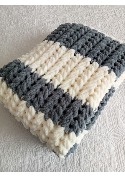 El örgüsü tek kişilik TV battaniyesi, 100x150, gri beyaz, antibakteriyel polyester
