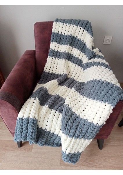 El örgüsü tek kişilik TV battaniyesi, 100x150, gri beyaz, antibakteriyel polyester
