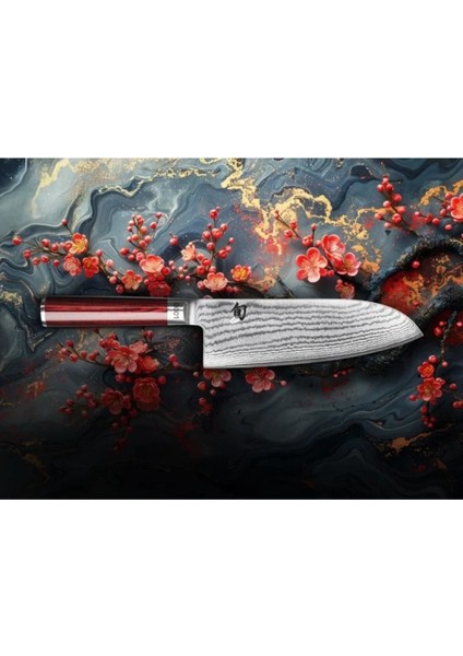 Shun Classic Limitli Kırmızı Santoku Geniş Şef Bıçağı DM0717RD