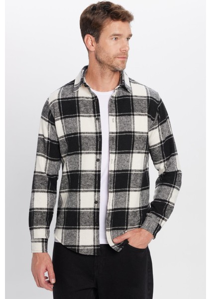 Erkek Slim Fit Dar Kesim Oduncu Kareli Kışlık Gömlek