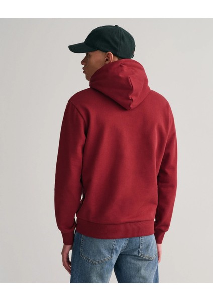 Erkek Regular Fit Kapüşonlu Logolu Sweatshirt-Bordo fırsatları