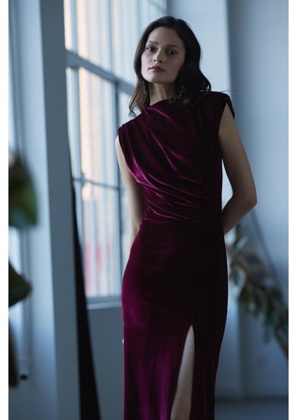 Drapeli Kadife Elbise