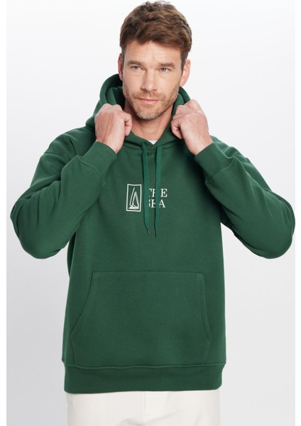 Oversize Geniş Kesim Pamuklu Yumuşak Dokulu İçi Polarlı Baskılı Yeşil Kapüşonlu Sweatshirt fiyatları
