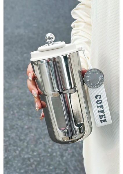Paslanmaz Çelik Kahve Termos Mug, 420 ml, gri, şık ve dayanıklı tasarım