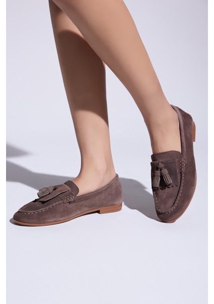 Maya Hakiki Deri Kadın Loafer - Kahverengi Süet