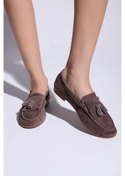 Maya Hakiki Deri Kadın Loafer - Kahverengi Süet