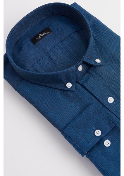 Erkek Big Size Büyük Beden Pamuklu Kolay Ütü Lacivert Düğmeli Yaka Gömlek modelleri