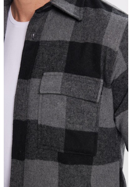 Erkek Slim Fit Dar Kesim Oduncu Çift Cep Kapaklı Kareli Kışlık Gömlek modelleri