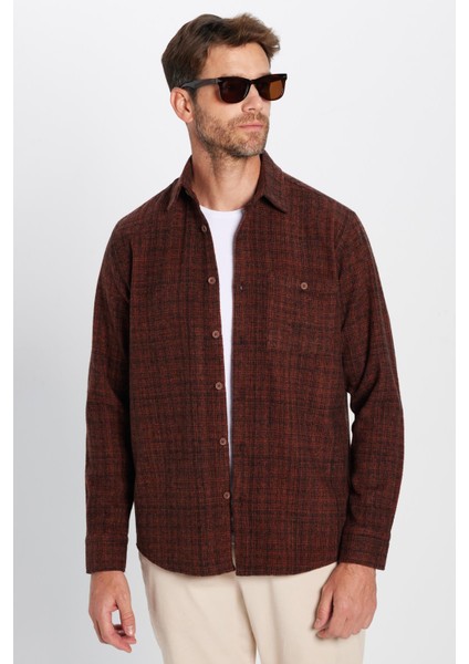 Erkek Klasik Fit Normal Kesim Oduncu Tek Cepli Armürlü Kışlık Kahverengi Gömlek fırsatları