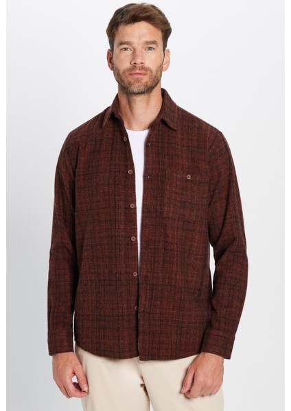 Erkek Klasik Fit Normal Kesim Oduncu Tek Cepli Armürlü Kışlık Kahverengi Gömlek indirimleri