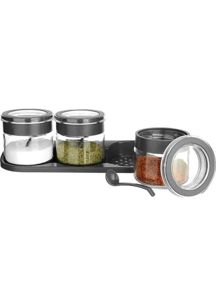 Titiz Plastik 3'Lü Standlı Antrasit Kaşıklı Baharat Seti modelleri