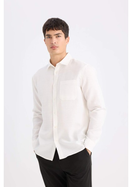 Regular Fit Polo Yaka Pamuklu Uzun Kollu Gömlek D4976AX24AU